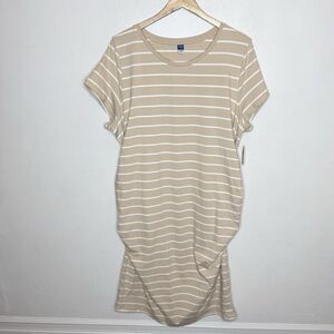 New Old‎ Navy Maternity Striped Beige White Midi Bodycon Dress Women’s XXL